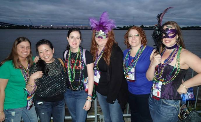 M/M peeps (and bloggers and reviewers) unite at Mardi Gras World! The Mississippi River is behind us.